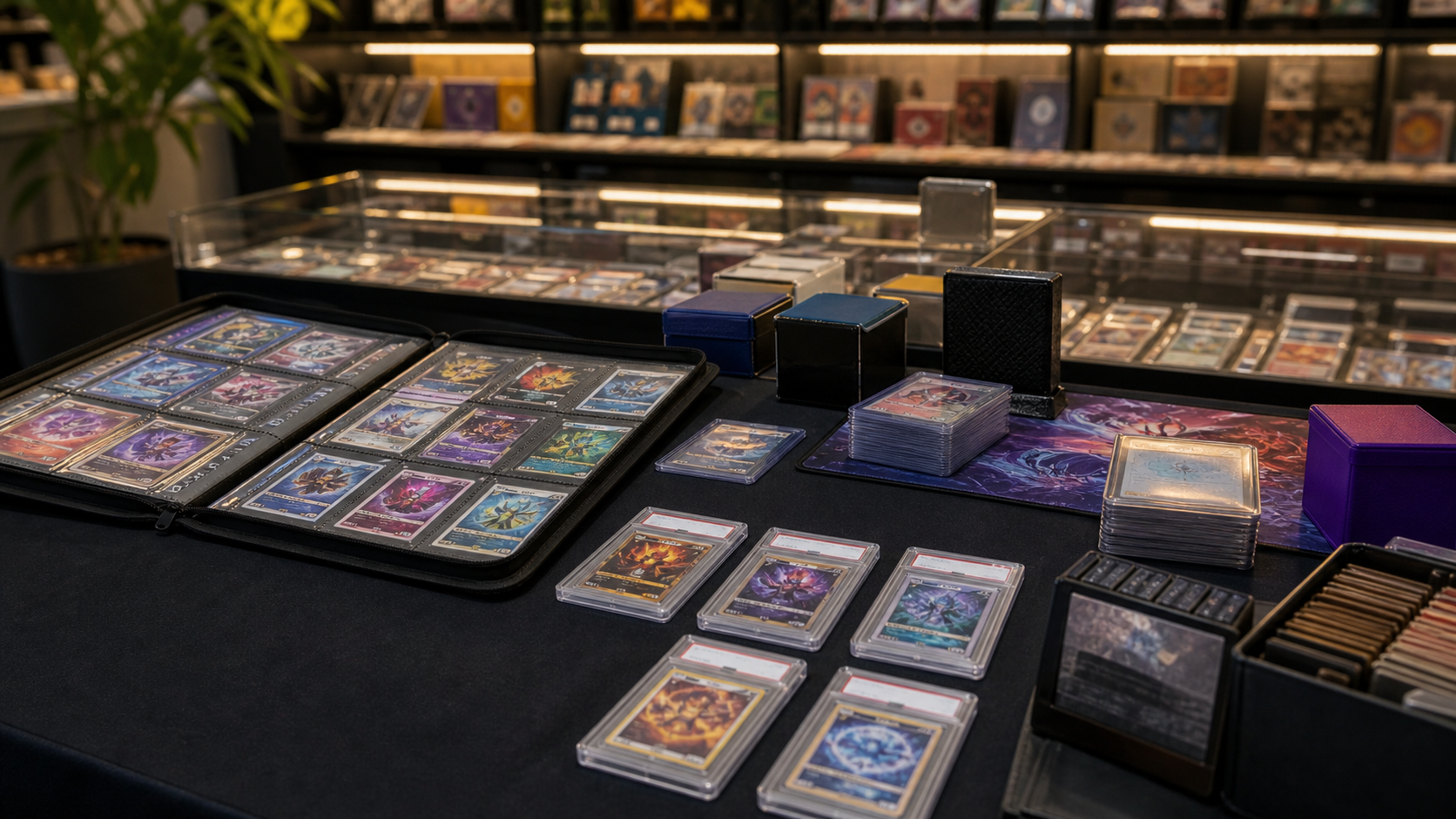 Trading card binders and protected cards for trade night